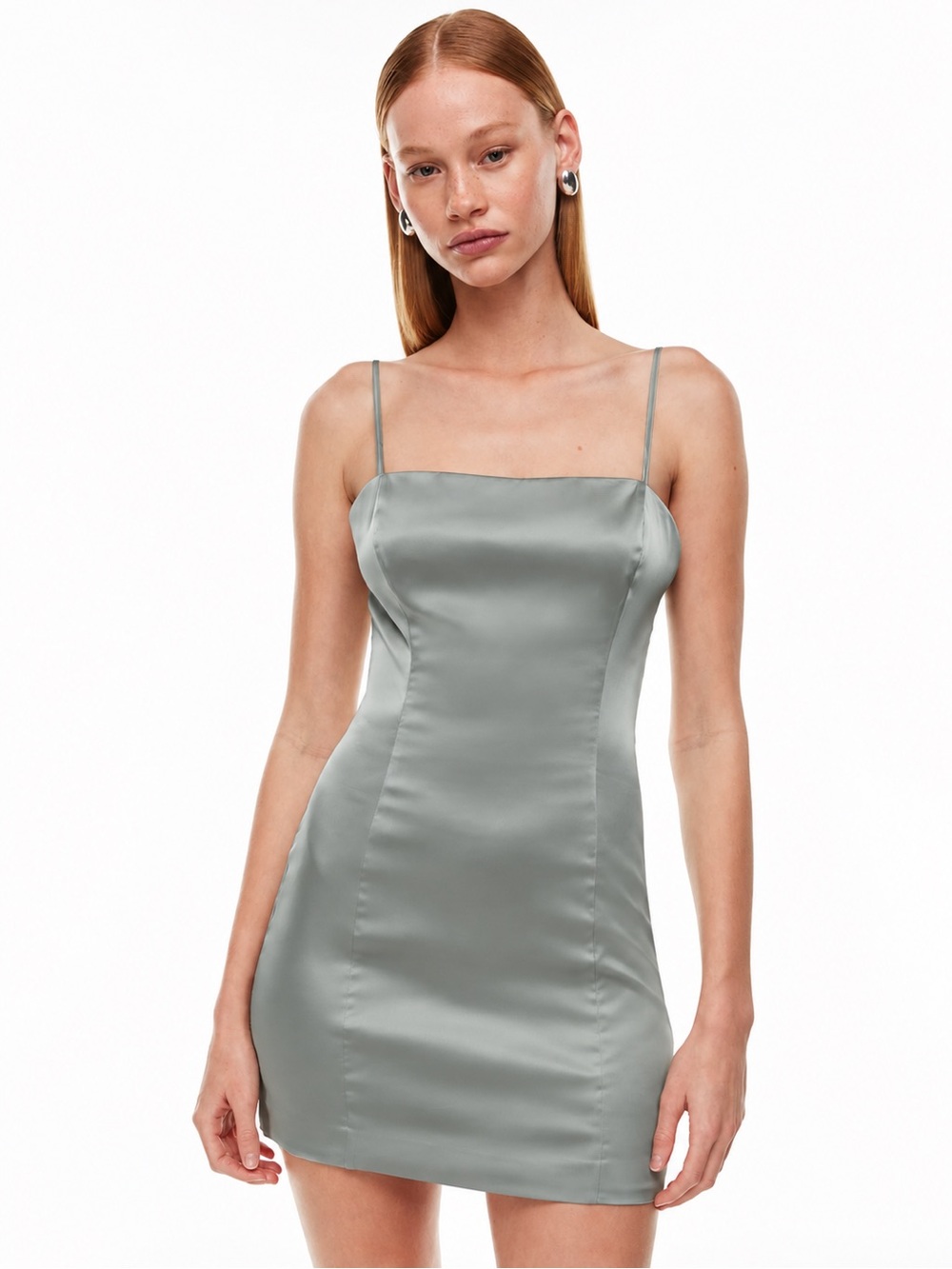 Aritzia Sunday Best Shimmer Satin Dress In Sage Frost Green 2
